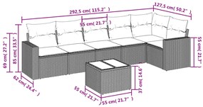 Set divani da giardino 7 pz con cuscini grigio in polyrattan