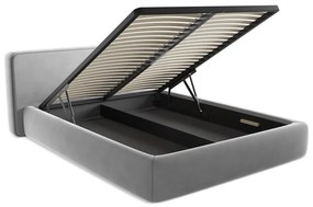 Letto matrimoniale imbottito grigio con contenitore con griglia 160x200 cm Kiana - Makamii