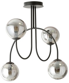 Plafoniera Moderna Utu 4 Luci In Acciaio Nero E Vetro Fumè 50 Cm