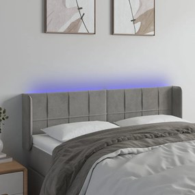 Testiera Grigio Chiaro A Led 147x16x78/88 Cm İn Velluto /
