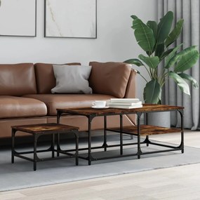 Tavolini Impilabili 2 Pz Rovere Fumo İn Legno Multistrato /