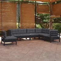 Set Divani da Giardino 7 pz con Cuscini Neri Massello di Pino 3096723