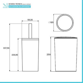 Set accessori bagno da appoggio 5 pezzi in plastica grigio Glim