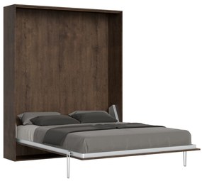 Letto matrimoniale a scomparsa 160 verticale Kentaro con colonna e pensili, Noce / Classic