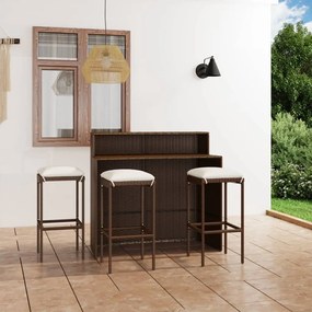 Set bar da giardino 4 pz con cuscini marrone