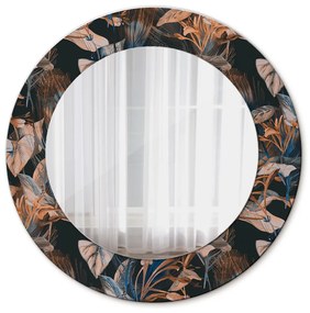 Specchio rotondo stampato Foglie tropicali scure fi 50 cm