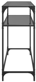 Tavolino consolle con piano in vetro nero 98x35x81cm in acciaio