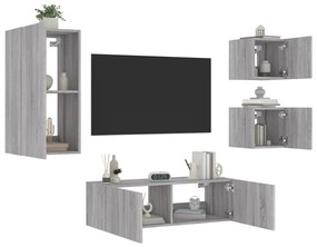 Mobili tv a muro 4pz con luci led grigio sonoma