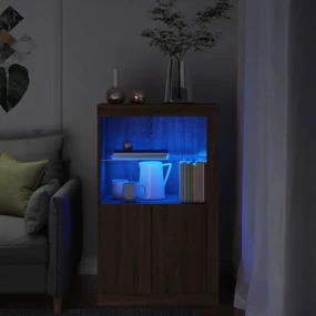 Armadietto con luci led rovere marrone in legno multistrato