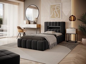 Letto con box contenitore matrimoniale Formentera - Tessuto grigio scuro