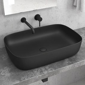 Lavabo da appoggio colore nero opaco design rettangolare arrotondato | 60cm MIL-LN - KAMALU