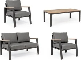 Salotto Da Esterno In Alluminio Antracite Inserti Legno Con Cuscini E Tavolino Belmar Bizzotto