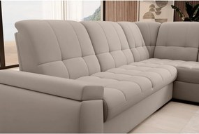 Divano angolare beige allungabile/con contenitore (con penisola a destra/a L) e rivestimento in velluto Sado – ELTAP