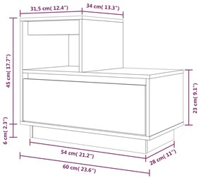 Comodino 60x34x51 cm in Legno Massello di Pino