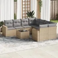 Set Divano da Giardino 9 pz con Cuscini Beige in Polyrattan 3218749