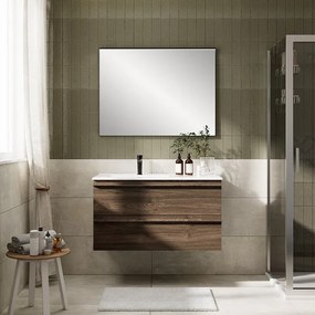Mobile bagno da fissare con lavabo LINEA L 100 x H 55 x P 45 cm rovere cotto 2 cassetti per vasca a sinistra