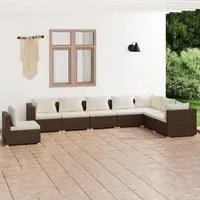 Set Divani da Giardino 8 pz con Cuscini in Polyrattan Marrone 3102370