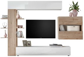 Composizione TV murale finiture legno chiaro e bianco ETERNEL
