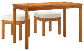 Set da pranzo da giardino 3pz con cuscini legno massello acacia