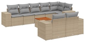 Set Divano da Giardino 9 pz con Cuscini Beige in Polyrattan