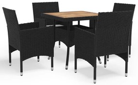 Set mobili da pranzo da giardino 5 pz nero polyrattan e acacia