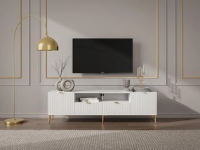 Mobile TV con 2 ante, 2 cassetti e 2 nicchie in MDF e Acciaio Bianco e Dorato - YESINIA