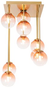 Lampadario Art Déco oro con vetro rosa 9 luci - Athenas