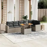 Set Divani da Giardino 7 pz con Cuscini Grigio in Polyrattan 3271326