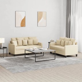 Set Di Divani 2 Pz Con Cuscini Crema İn Tessuto /