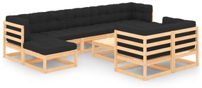 Set salotto giardino 10pz cuscini antracite legno massello pino