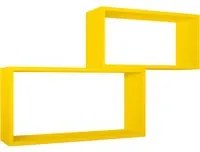 Set 2 Mensole Cubo da Parete Rettangolare in Fibra di Legno Bislungo Giallo Canarino