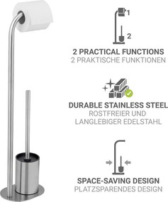 Porta carta igienica color argento opaco in acciaio inox con supporto con spazzola Levante – Wenko