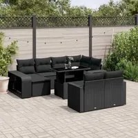 Set Divani da Giardino 11 pz con Cuscini in Polyrattan Nero 3274578