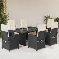 Set da Pranzo da Giardino 7 pz Nero con Cuscini in Polyrattan 3212486