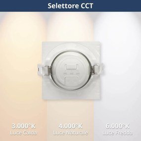 Faro Incasso Quadrato 7W CCT Ø70mm 38° Orient. Dimmerabile Colore Bianco Variabile CCT