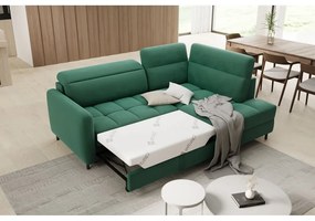 Divano angolare verde allungabile/con contenitore (con penisola a destra/a L) e rivestimento in velluto Barea – ELTAP