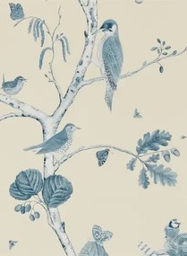 Tapete Woodland Chorus von Sanderson - Indigo/ Ecru