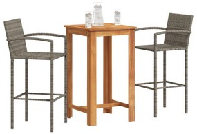 Set Bar Da Giardino 3 Pz Grigio İn Legno Acacia E Polyrattan /