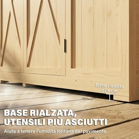 Armadio da Giardino Walk-in 147x68x198 cm con Pavimento e 4 Finestre in Legno di Abete...