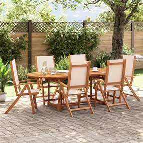 Set Pranzo Da Giardino 7pz Legno Massello Di Acacia E Textilene /