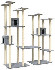 Albero per gatti con tiragraffi in sisal grigio chiaro 174 cm