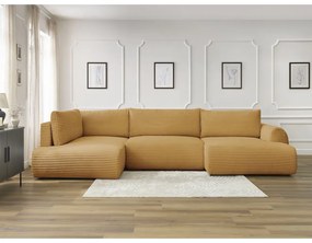 Divano angolare color senape allungabile (con penisola a destra/a forma di "U") con rivestimento in velluto a coste Lucien – Bobochic Paris