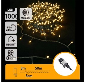 Aigostar - Catena LED natalizia da esterno 1000xLED/8 funzioni 53m IP44 bianco caldo