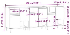 Credenze 3 pz Grigio Sonoma in Legno Multistrato