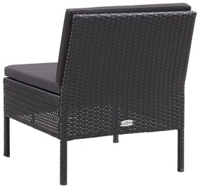 Set Divani da Giardino 3 pz con Cuscini in Polyrattan Nero