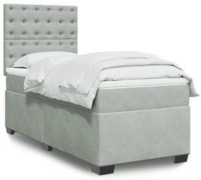 Giroletto A Molle Con Materasso Grigio Chiaro 90x190 Cm Velluto /