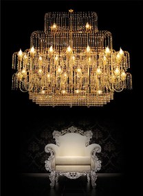 Lampadario rettangolare 34 luci oro e cristallo - 406/34 SQ -  Royal Crystal - Arredoluce Cromo