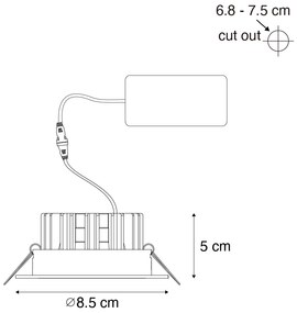 Set di 6 faretti da incasso bianchi 6,8 cm con LED 750 lm dimmerabili IP65 - Gaius