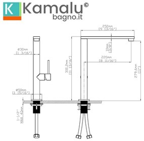 Kamalu - Miscelatore cucina nero opaco canna girevole quadrata| K-9300B