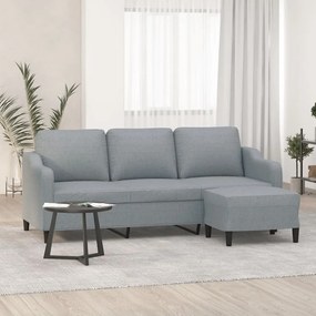 Divano A 3 Posti Con Poggiapiedi Grigio Chiaro 180cm İn Tessuto /